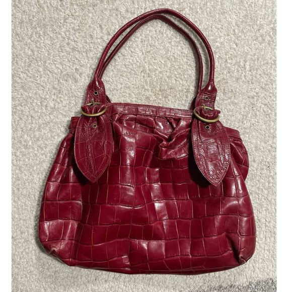 MAXX New York Embossed Aligator Croc Leather Satchel Handbag Shoulder Bag Red - Picture 4 of 10